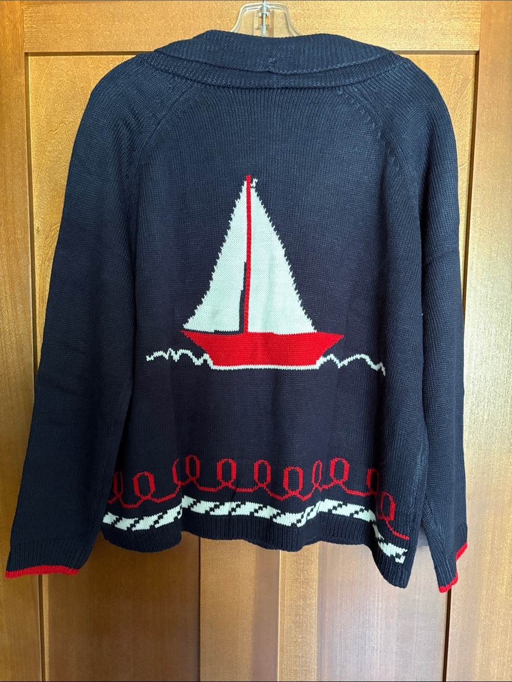 SHEIN Navy Cardigan with Red Trim